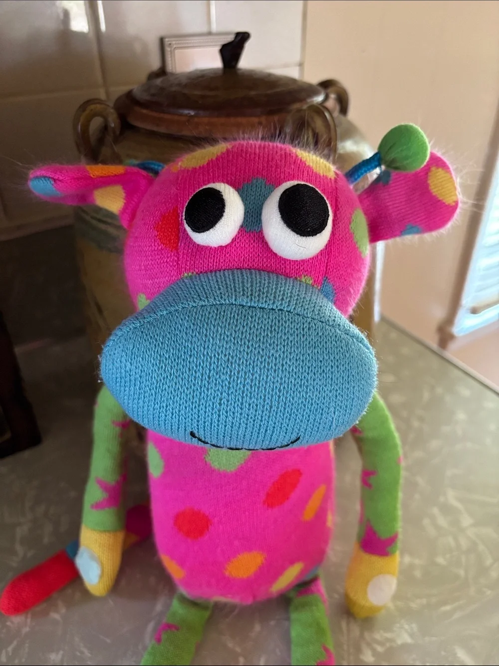 Plush Polka-Dot Monkey Toy - Pink & Green